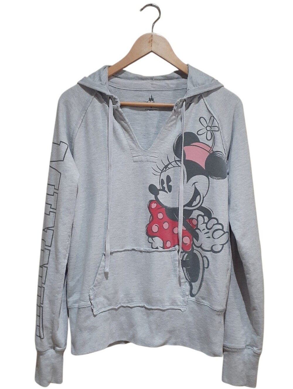 Disney Parks Minnie Mouse V-Neck Hoodie Gray Size Large